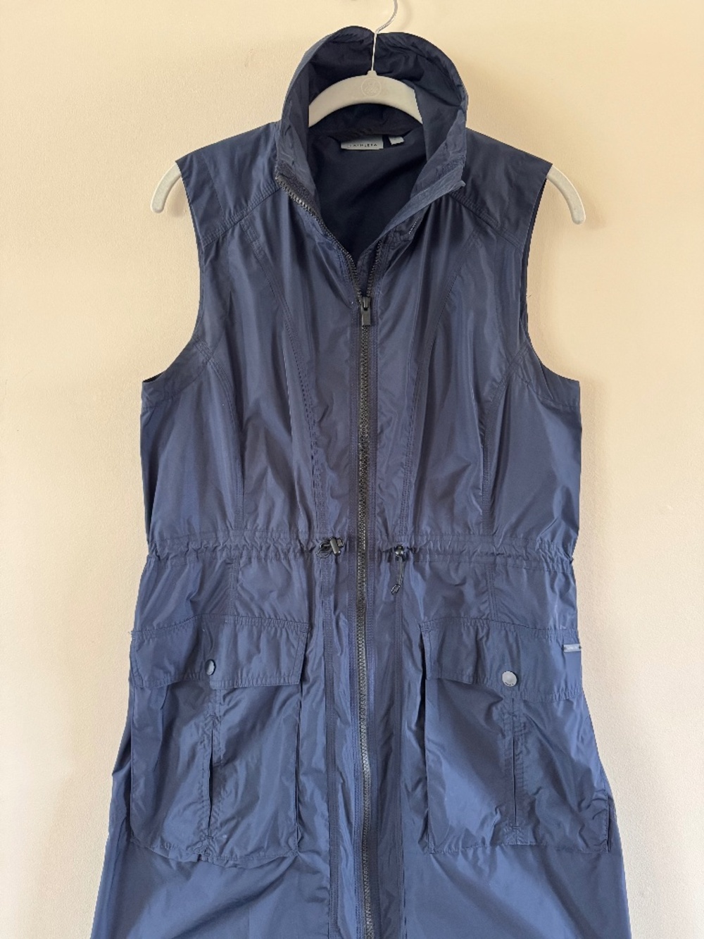 Athleta Women’s City Slicker Blue Sleeveless Nylon Long Vest Full Zip Pockets S